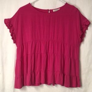 Andree by Unit Women’s Ruffle Top Pink Size L Flutter Sleeve Boho Summer Barbie